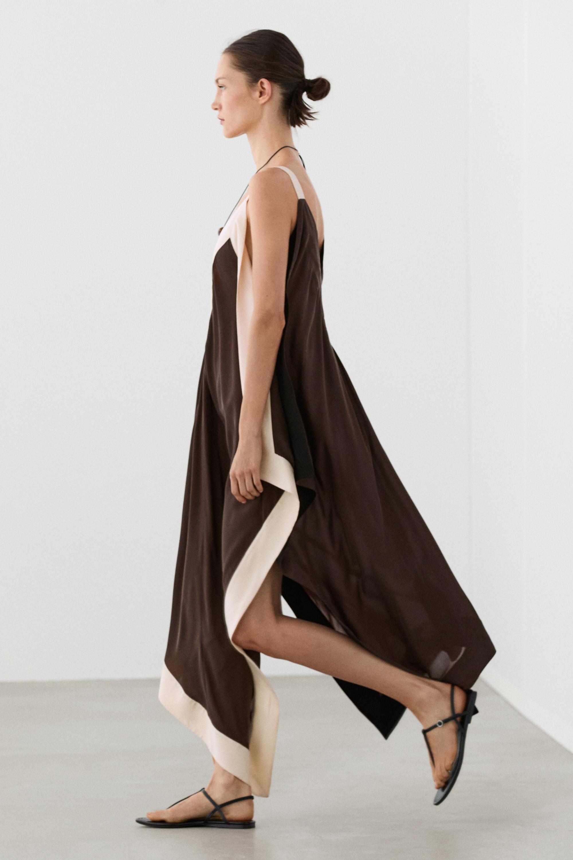 Flowing midi dress with contrast trim detail